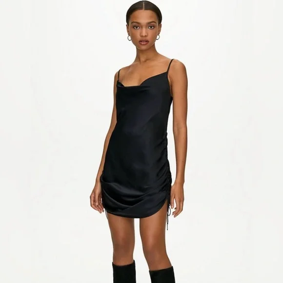 Aritzia Dresses | Aritzia Wilfred Only Ruched Slip Dress Silk in Black Size L | Color: Black | Size: L | Maslanka1978'S Closet